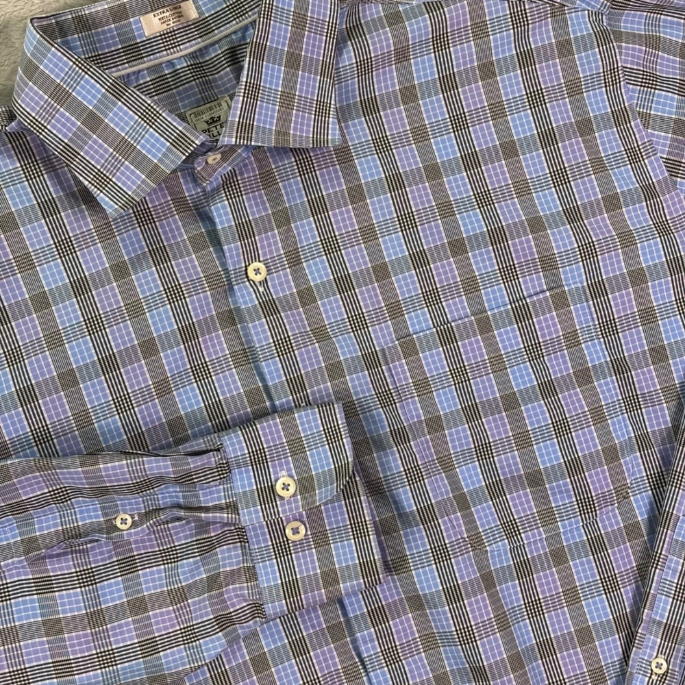 Peter Millar Mens Long Sleeve Button Down Shirt Sz XL Blue Purple Plaid Cotton